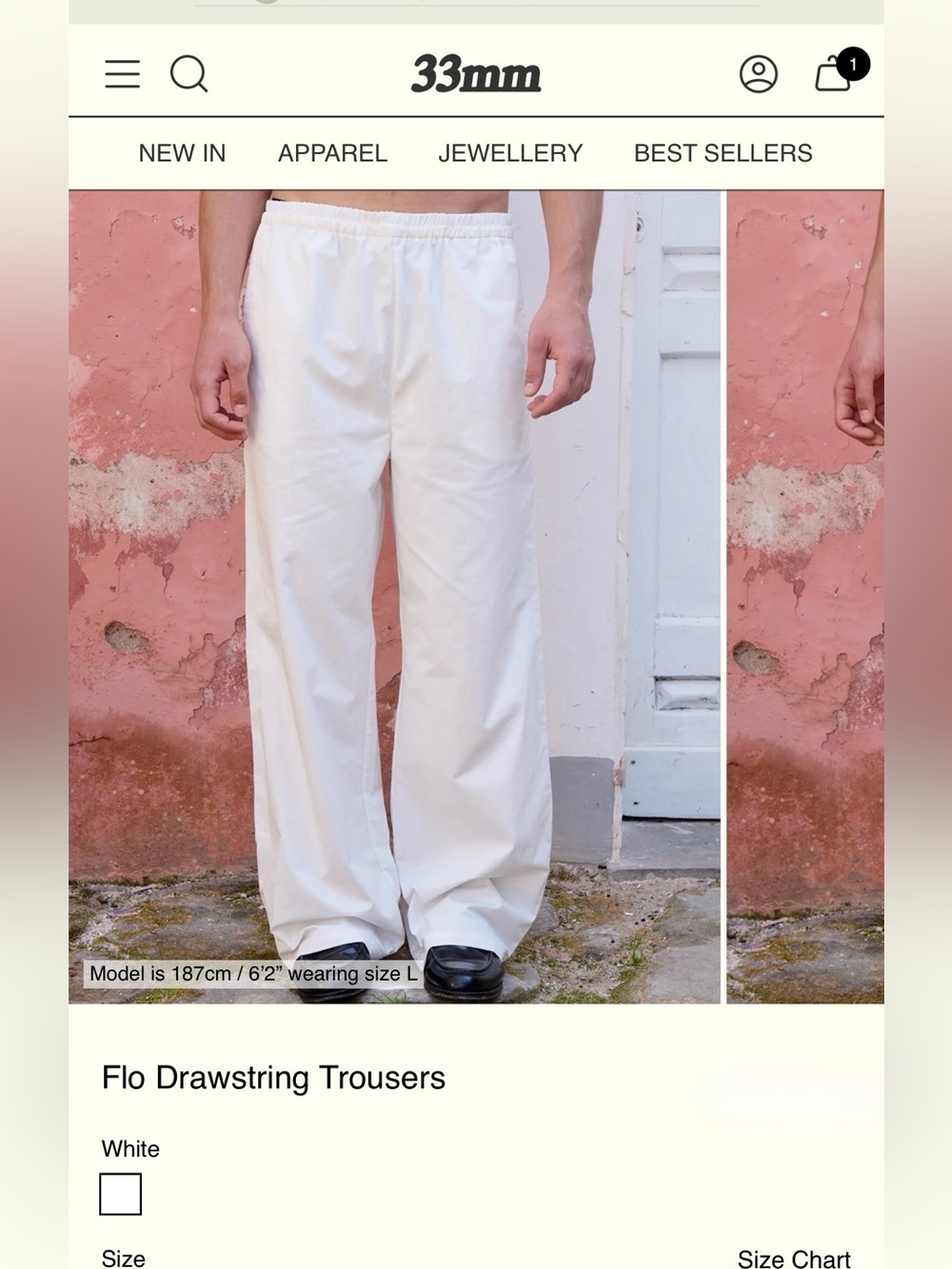 33mm Flo Drawstring Trousers White Size Small NWT